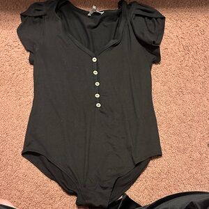 Gaze Black Button-Front Bodysuit
